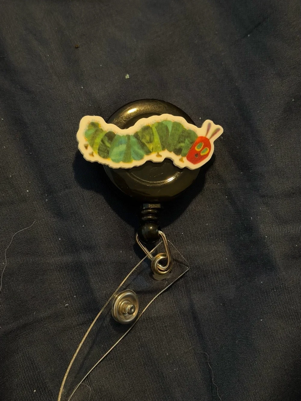 Green Caterpillar Badge Reel - Cute Reptile Accessory
